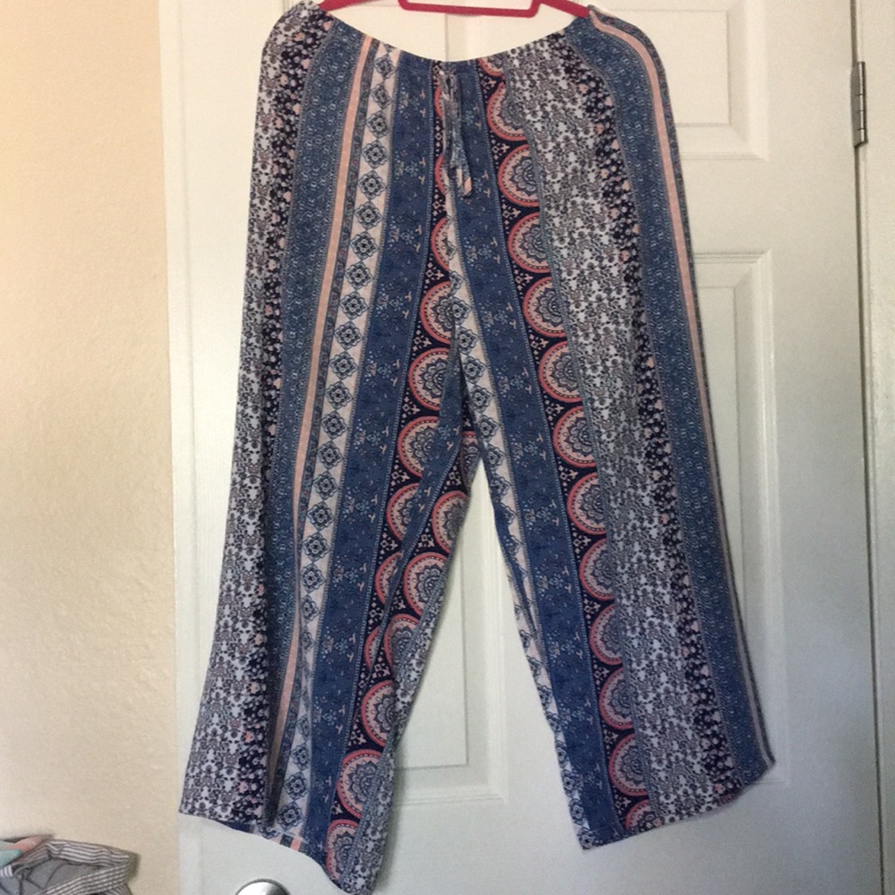 Tribal Pattern Flowy Wide Leg Pants